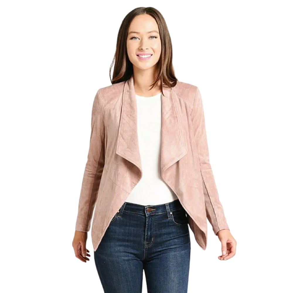 BB Dakota Jacket Blush Pink Wade Vegan Faux Suede Long Sleeve Open Front